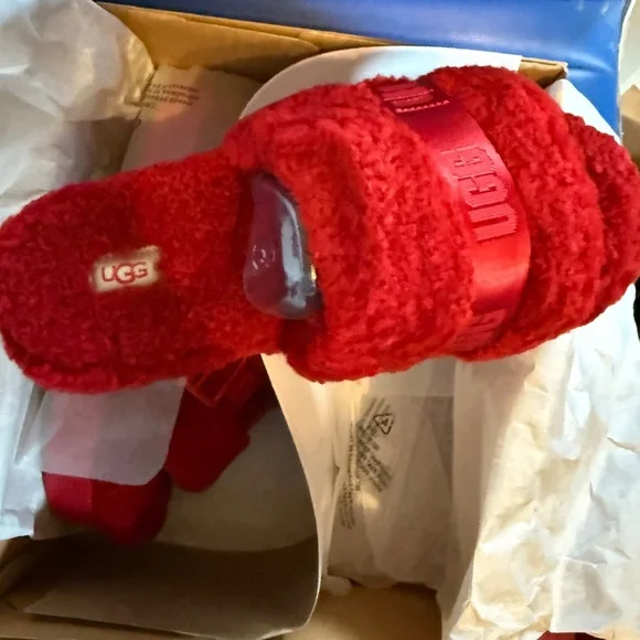 UGG Red Fluffita Slide Sandals  W 8 NIB HTF - Picture 8 of 9